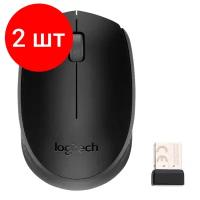 Комплект 2 шт, Мышь беспроводная LOGITECH B170, 2 кнопки + 1 колесо-кнопка, оптическая, черная, 910-004798