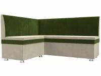 Кухонный угловой диван Уют левый угол, Микровельвет бежевый и зеленый