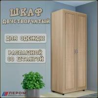 Шкаф двустворчатый Карина Лером распашной для одежды, шифоньер платяной с полками и штангой в прихожую, спальню напольный, 90х57х222см темный беж