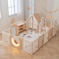 Манеж UNIX Kids DeLuxe House&Storage Camel 180 x 200 см, с игровым домиком, баскетбольной стойкой, доской для рисования, качелями + место для хранения игрушек