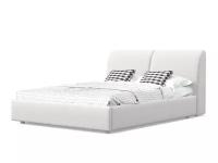 Полутороспальная кровать бекка 120х200, с мягким изголовьем, белый, микрошенилл, деревянная, на ножках