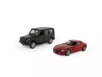 Набор WELLY 1:38, Mercedes-Benz G-Class, Mercedes-Benz SLS AMG, с прицепом, 2 шт