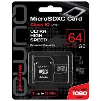 Флэш карта MicroSDHC 64Gb QUMO QM64GMICSDXC10U1 (MicroSDXC Class 10 UHS-I, SD adapter)