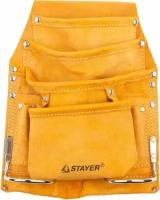 Сумка поясная для инструментов STAYER PROFESSIONAL кожаная, 8 карманов, 2 скобы 38515