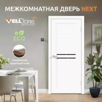 Дверь межкомнатная VellDoris NEXT 2, белый эмалит, 900x2000, LR, стекло лакобель черное, без врезки замка и петель