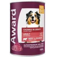AWARD влажный корм для взрослых собак, кусочки с говядиной и рубцом в соусе, в консервах - 750 г