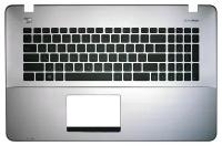Клавиатура для ноутбука Asus X751, X751LB, X751LJ, X751MA, X751L, X751LD, X751LAV, X751M черная, верхняя панель в сборе (серебряная)