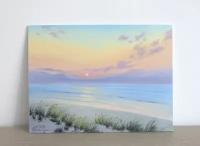 Картина маслом ручной работы "Тихое побережье", холст 18х24 см, миниатюра