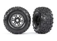 Аксессуары TRAXXAS запчасти Tires & wheels, assembled, glued (black wheels, dual profile (2.8" outer, 3.6" inner), Sledgehammer™ tires