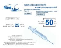 Шприц инъекционный однократного применения MedAim 3-х компонентный с иглой (50 мл, 18G (1,20х40 мм), 25 шт, Luer)