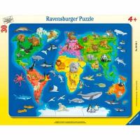 Ravensburger Пазл-рамка Карта мира с животными, 30 д. R06641