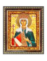 Именная икона с натуральным балтийским янтарём «Святая равноапостольная царица Елена»