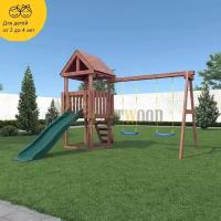 Детская деревянная игровая площадка для улицы дачи CustWood Junior JC1 с деревянной крышей