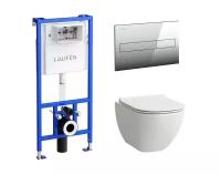 Laufen BASAL VPACK Laufen унитаз подвесной RIMLESS, С сиденьем SQ, 530X360 ММ, белый,+ рама И клавиша, хром