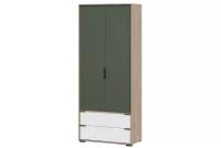 Шкаф комбинированный для одежды Лео ПМ-410.22.00.000 ТД-410.07.22, гикори джексон/белый матовый/дымчатый зелёный