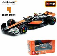 Металлическая коллекционная модель "Bburago" болида "Макларен" Ландо Норрис. (Lando Norris "McLaren" MCL60 №4) Формула-1 сезон 2023. Масштаб 1:43