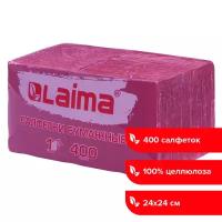 Салфетки бумажные 400 шт., 24х24 см, "Big Pack", бордовые, 100% целлюлоза, LAIMA, 114725 упаковка 3 шт