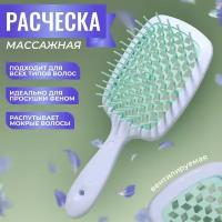 Расчёска массажная, широкая, вентилируемая, 8,5 × 20,5 см, PVC коробка, цвет белый/бирюзовый