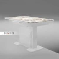 Обеденный стол Вавилон белый глянец Н091 ЛДСП/МДФ с ручным механизмом, с фотопечатью, для столовой, кухни, дома, 1240(1540)х760х750 Игни
