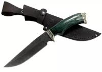 Нож Легионер, дамасская сталь, стабилизированная карельская береза, литье, зелёный