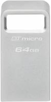 Накопитель USB KINGSTON DataTraveler Micro 64ГБ, USB3.0, серебристый (DTMC3G2/64GB)