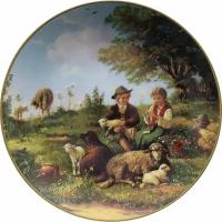 Визит к пастушку, винтажная декоративная тарелка из коллекции "Моменты счастья", Weimar Porzellan