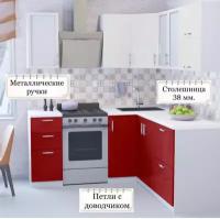 Угловая кухня Ксения МДФ, 2,0х2,0 м. Белый глянец/Красный глянец