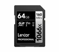 Карта памяти LEXAR Professional 1066x SDXC UHS-1 U3 V30 64 ГБ