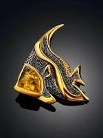 Эффектная подвеска Рыбка с натуральным золотистым янтарём