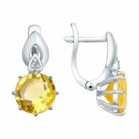 Серебряные серьги DIAMANT-ONLINE 107098 с фианитом и цитрином, Серебро 925°