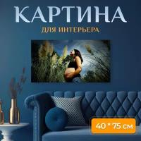 Картина на холсте "Беременная, природа, счастливый" на подрамнике 75х40 см. для интерьера