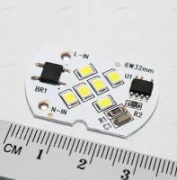 LED modul PCB-220-LM5730-6SMD-W 500Lm 6W 6000k White (D-32mm, 220V, прямого подключения) [83], Модуль светодиодный