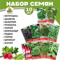 Набор семян (укроп, петрушка, щавель, редиска, шпинат, руккола, салат, кориандр (кинза), горох, базилик)