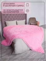 Плед пушистый на кровать, на диван Евро 200х220 травка мех / бледно-розовый
