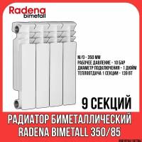 Радиатор биметаллический радена биметалл / RADENA BIMETALL 350/85 9 секций