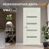 Дверь межкомнатная VellDoris XLINE 4, 700x2000, МДФ, дерево, LR, стекло лакобель черное, светло-серый эмалит