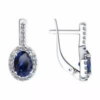 Серебряные серьги DIAMANT-ONLINE 315099 с фианитом и сапфировым корундом, Серебро 925°