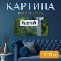 Картина на холсте "Дорожный знак, название улицы, знак" на подрамнике 75х40 см. для интерьера