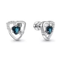 Серебряные серьги AQUAMARINE А4966308А с фианитом и Лондон топазом, Серебро 925°