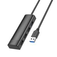 USB Хаб (HB41) с 1 USB на 1 USB 3.0 + 3 USB 2.0, HOCO, L=1.2M, черный