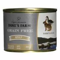 Влажный корм Duke's Farm Grain Fee с уткой кроликом клюквой и шпинатом для собак 200 г