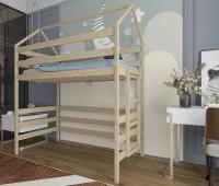 Кровать детская, подростковая "Чердак", спальное место 180х90, из массива, натуральный цвет