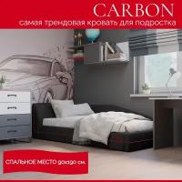 Фабрика Мирлачёва Кровать CARBON 90х190, реечное основание с подъемным механизмом, изголовье справа, кант красный