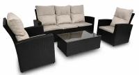 Набор мебели из ротанга Тунис Premium (gray)/ Комплект мебели для сада: обеденный стол, диван, 2 кресла, подушки в комплекте