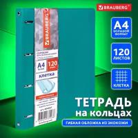 Тетрадь на кольцах А4 240х310 мм 120 л клетка BRAUBERG Joy бирюзовый/серо-голубой 404507 (1)