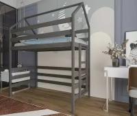 Кровать детская, подростковая "Чердак", спальное место 180х90, масло "Графит", из массива