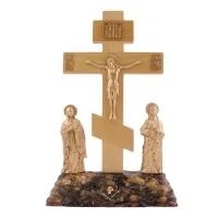 Крест Голгофа малый с объемным Распятием с предстоящими дерево, жидкий камень #47951