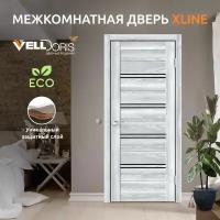 Дверь межкомнатная VellDoris XLINE 4, клён айс, 600x2000, LR, стекло лакобель черное, без врезки замка и петель