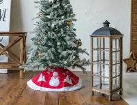 Юбка под основание елки веселый новый ГОД - снеговик, красная с белым, 89 см, Kaemingk 611838-снеговик