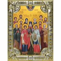 Икона Собор святых целителей серебро 18 х 24 со стразами, арт вк-3306